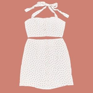 Princess Polly Beige Orange 2 Piece Set Halter Crop Top + Button Up Mini Skirt